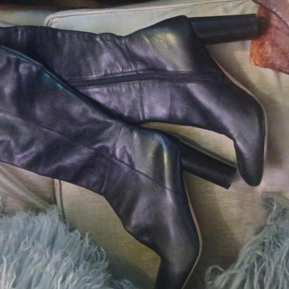 INC "TYLIEE" Black REAL Leather Over The Knee Boots sz.9 - Picture 3 of 6